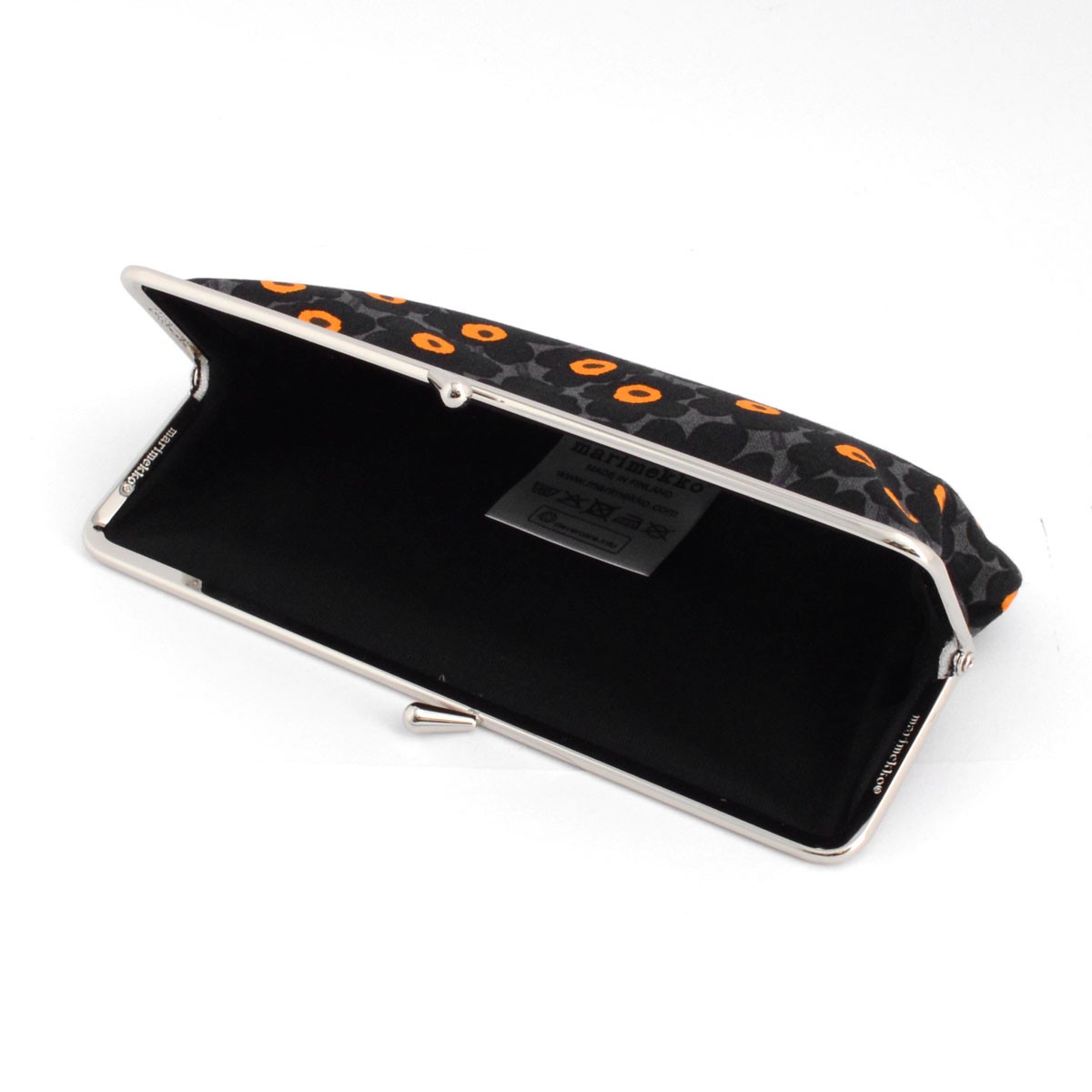 マリメッコ marimekko 042982 992 grey/black/orange SILMALASIKUK PIKKUINEN UNIKKO がま口 コットンパース ポーチ メガネケース 小物入れ