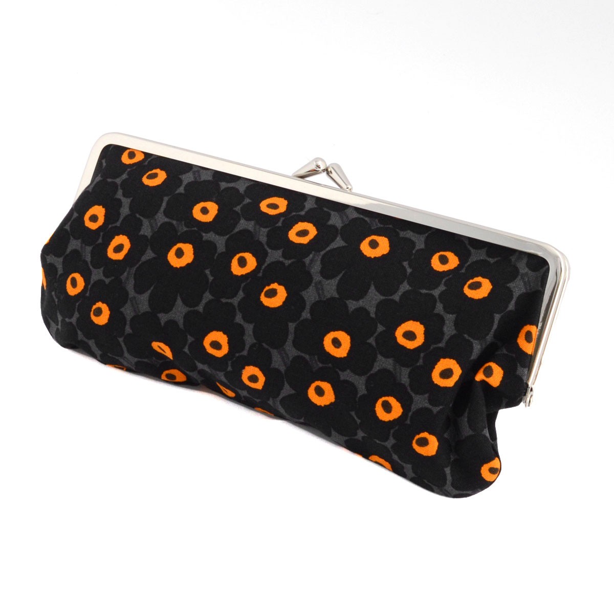 マリメッコ marimekko 042982 992 grey/black/orange SILMALASIKUK PIKKUINEN UNIKKO がま口 コットンパース ポーチ メガネケース 小物入れ