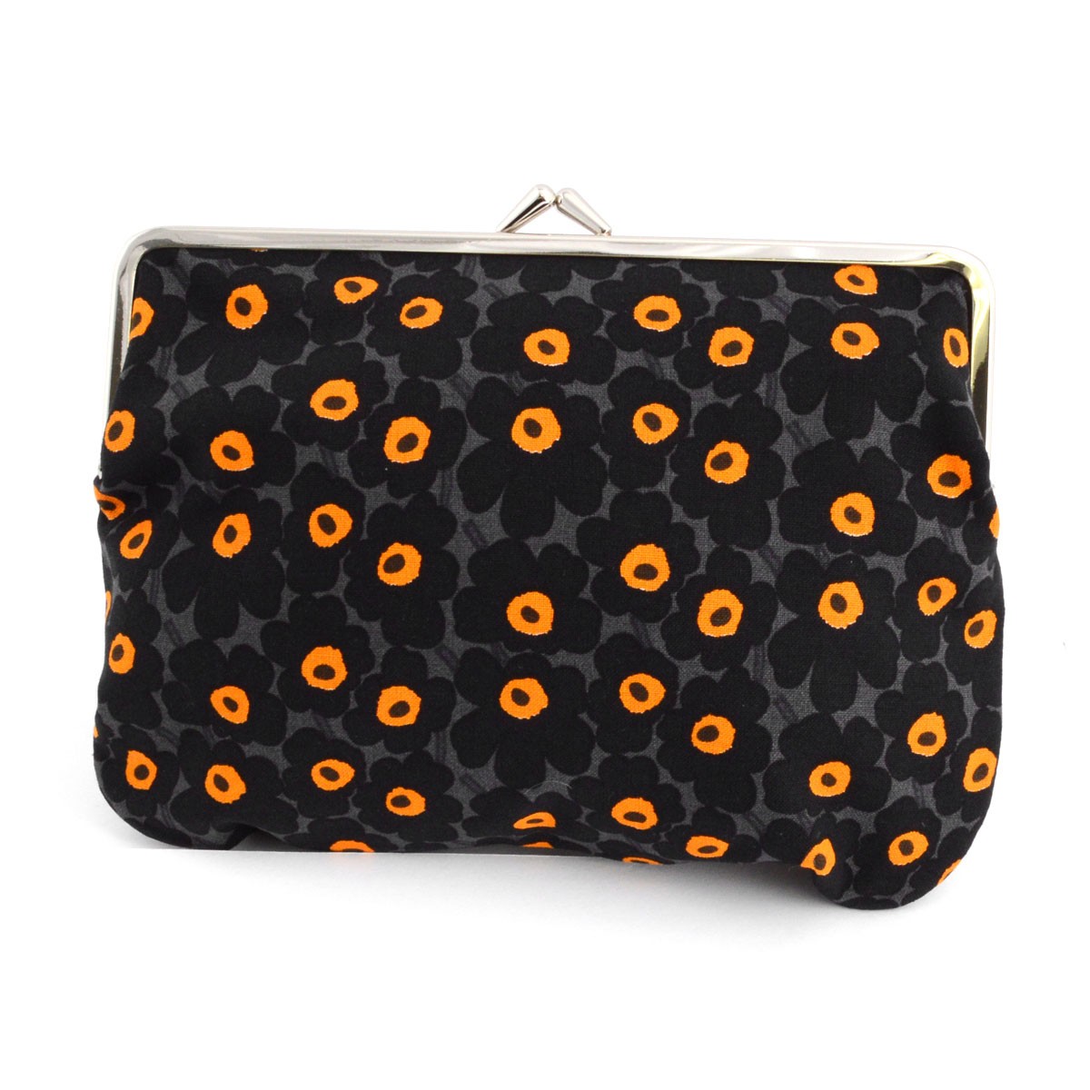 マリメッコ marimekko 042983 992 grey/black/orange PUOLIKAS KUKKARO PIKKUINEN UNIKKO がま口 コットンパース マルチポーチ 小物入れ