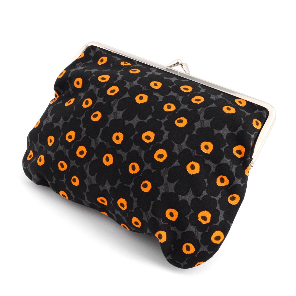 マリメッコ marimekko 042983 992 grey/black/orange PUOLIKAS KUKKARO PIKKUINEN UNIKKO がま口 コットンパース マルチポーチ 小物入れ