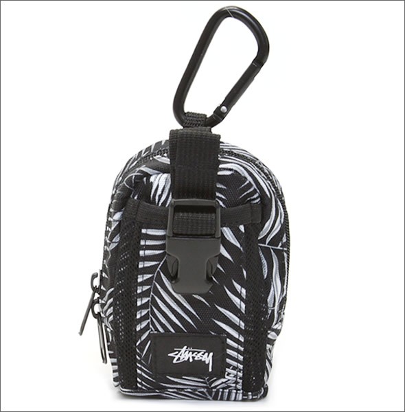 ステューシー PALM MULTI CASE 134120 BLACK カラビナ付 アロハ柄 マルチケース ミニポーチ コインケース/シガレットケース