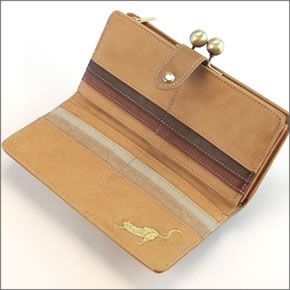 アネロ ☆猫シリーズ☆ ネコ型押し L字ファスナー小銭入れ付 がま口長財布 マスタード AS-43135 MUS