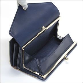 アネロ  3配色 バイカラー レターシルエット がま口小銭入れ付 長財布 ネイビー ZG-45611-NV