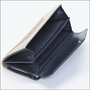 アネロ  3配色 バイカラー レターシルエット がま口小銭入れ付 長財布 ネイビー ZG-45611-NV