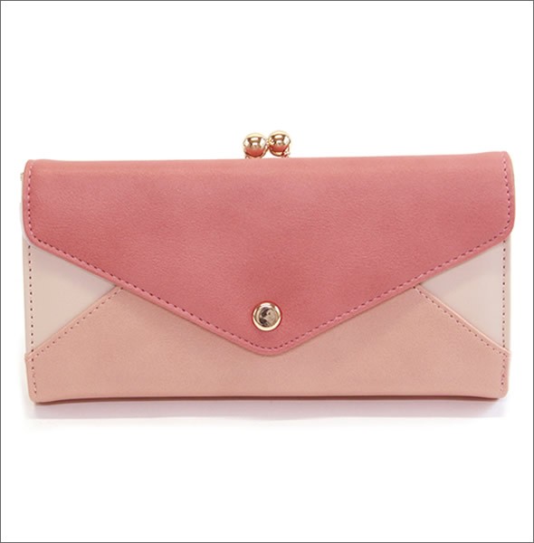 アネロ  ZG-45611-PI 3配色 バイカラー レターシルエット がま口小銭入れ付 長財布 ピンク