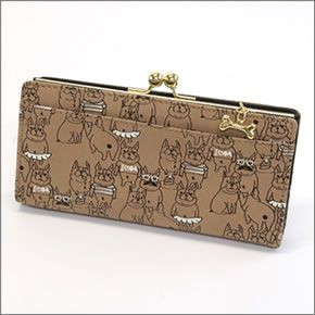 アネロ ゆるカワイイ～フレンチブルドッグ☆ぶる太くんシリーズ☆ ZU-D0022-BE 手書き風フレブルプリント 骨型チャーム付 がま口長財布 ベージュ