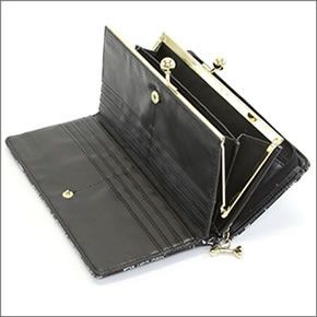 アネロ ゆるカワイイ～フレンチブルドッグ☆ぶる太くんシリーズ☆ ZU-D0022-BK 手書き風フレブルプリント 骨型チャーム付 がま口長財布 ブラック