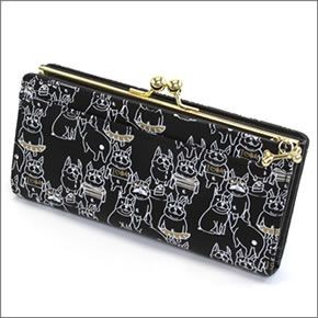 アネロ ゆるカワイイ～フレンチブルドッグ☆ぶる太くんシリーズ☆ ZU-D0022-BK 手書き風フレブルプリント 骨型チャーム付 がま口長財布 ブラック