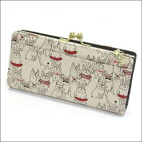 アネロ ゆるカワイイ～フレンチブルドッグ☆ぶる太くんシリーズ☆ ZU-D0022-IV 手書き風フレブルプリント 骨型チャーム付 がま口長財布 アイボリー