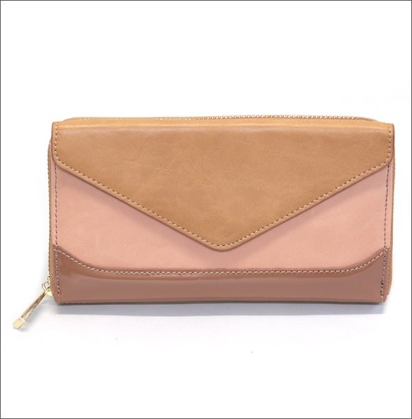 アネロ ZU-B0391-B/N  アウトカードポケット＆L字ファスナー小銭入れ付 配色ウォレット ラウンドファスナー長財布