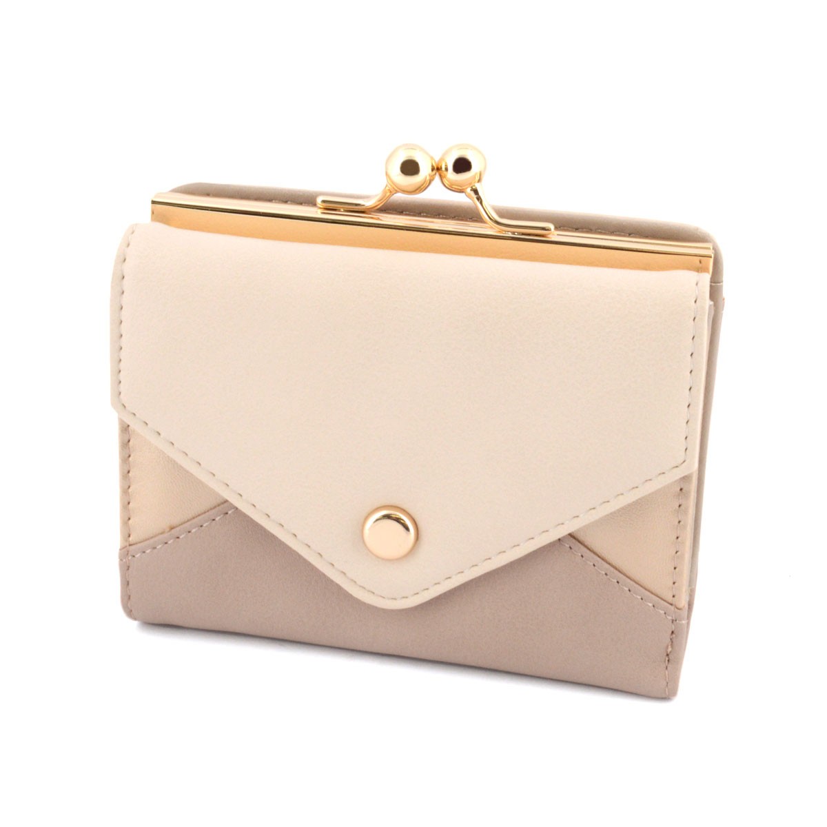 アネロ anello  ZG-45612-BE  3配色 バイカラー レターシルエット がま口小銭入れ付 二つ折り財布