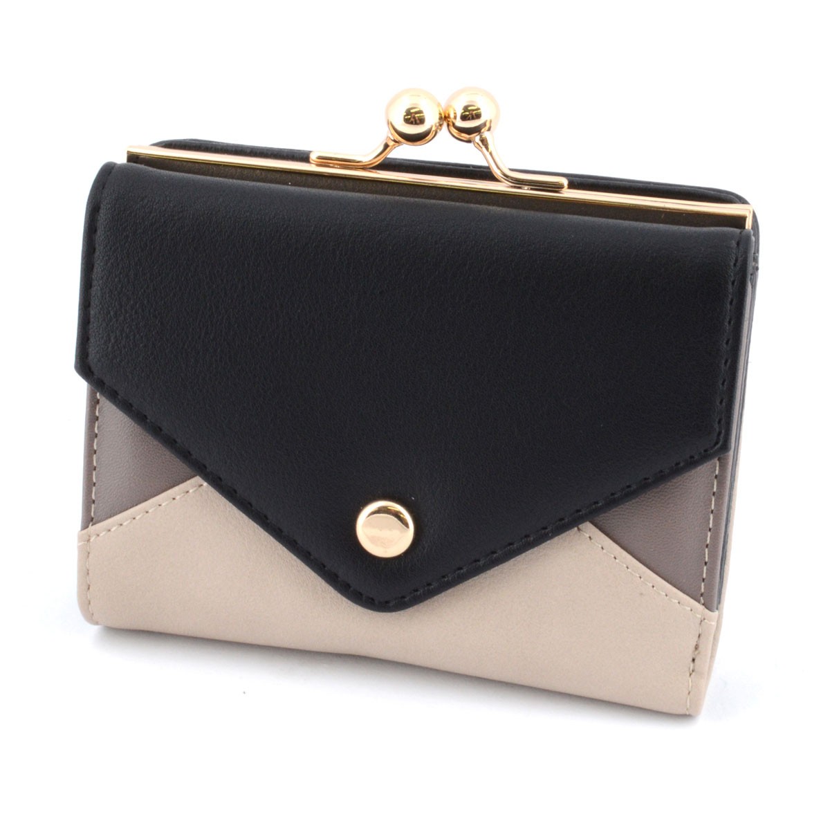 アネロ anello  ZG-45612-BK  3配色 バイカラー レターシルエット がま口小銭入れ付 二つ折り財布