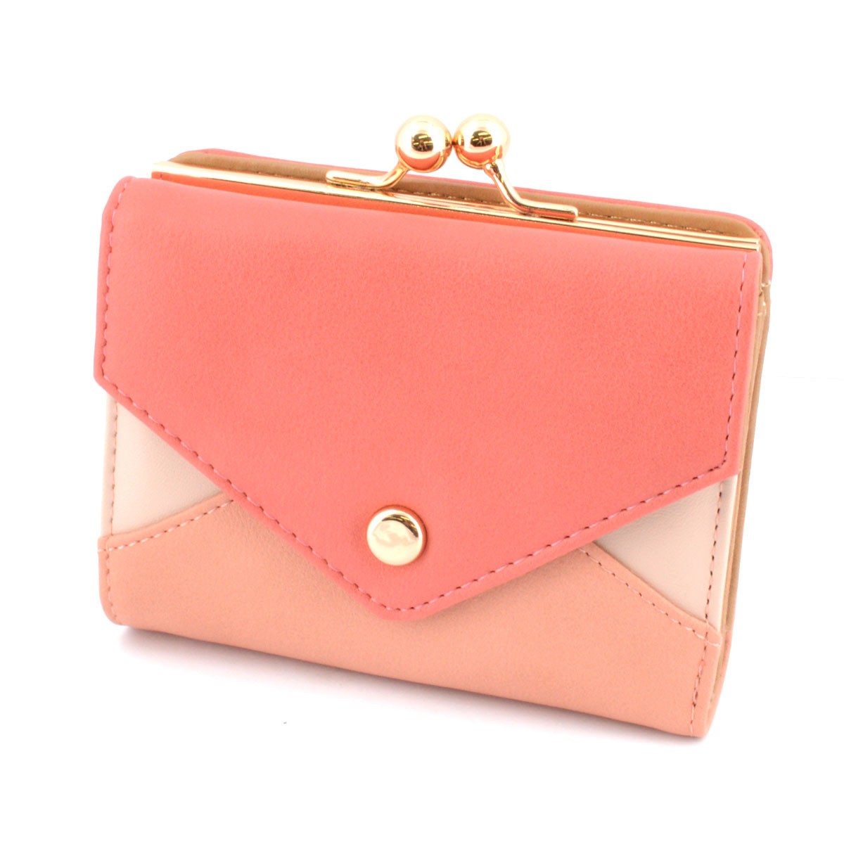 アネロ anello  ZG-45612-PI  3配色 バイカラー レターシルエット がま口小銭入れ付 二つ折り財布