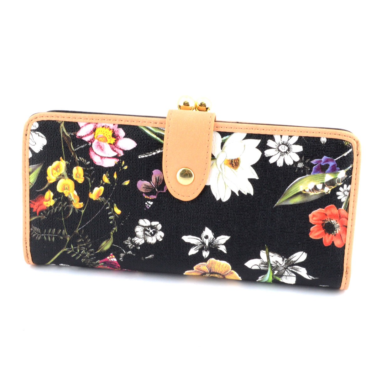 アネロ anello  ZU-M0018-BFL  フラワープリント 花柄 がま口小銭入れ付 長財布
