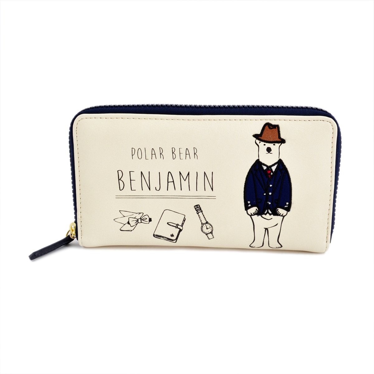 アネロ anello  ZH-L0282-DNV POLAR BEAR BENJAMIN オシャレなシロクマ ベンジャミン ラウンドファスナー長財布 ロングウォレット