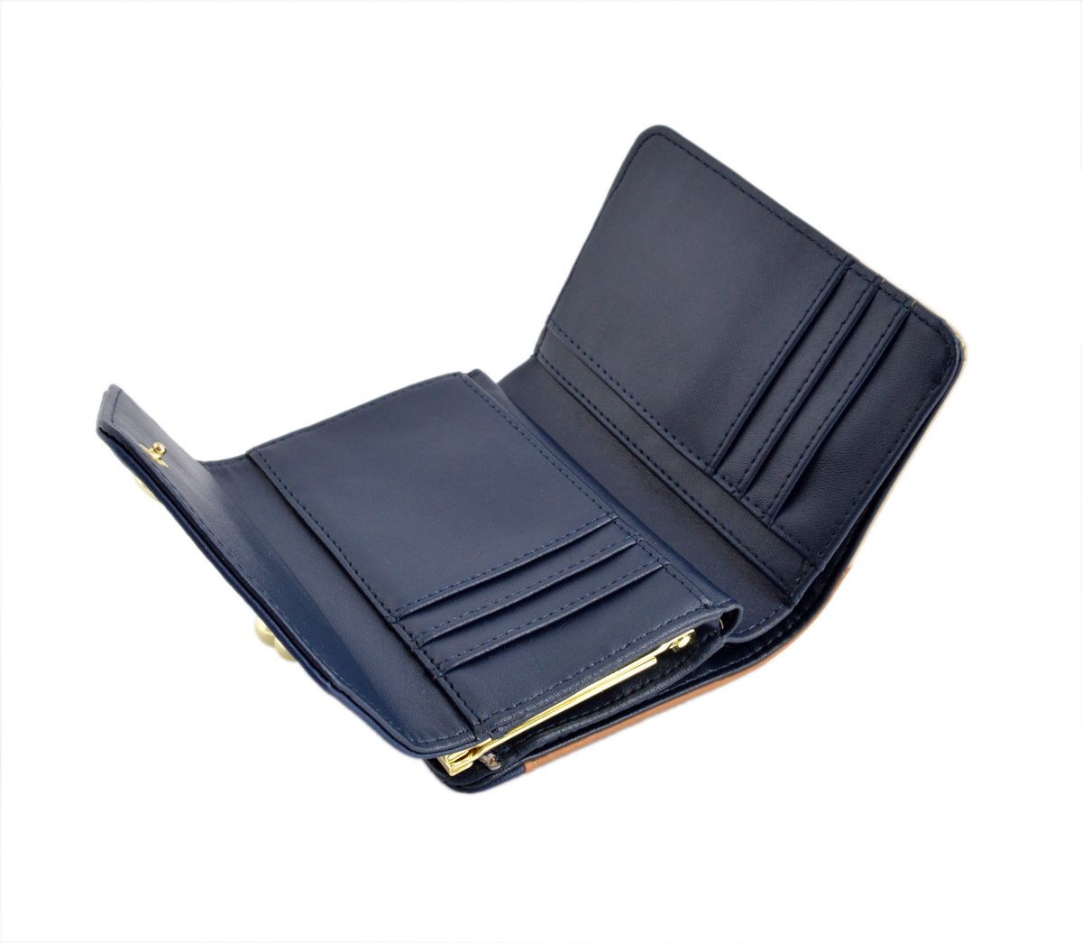 アネロ anello  ZG-45612-NV  3配色 バイカラー レターシルエット がま口小銭入れ付 二つ折り財布