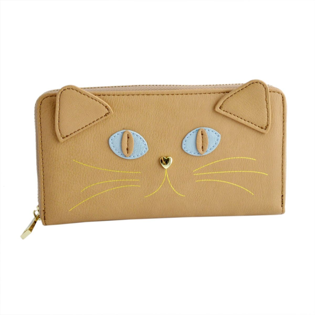 アネロ anello  ZU-M0421-BE 猫フェイス ラウンドファスナー長財布 ☆ジョセフィーヌ シリーズ☆