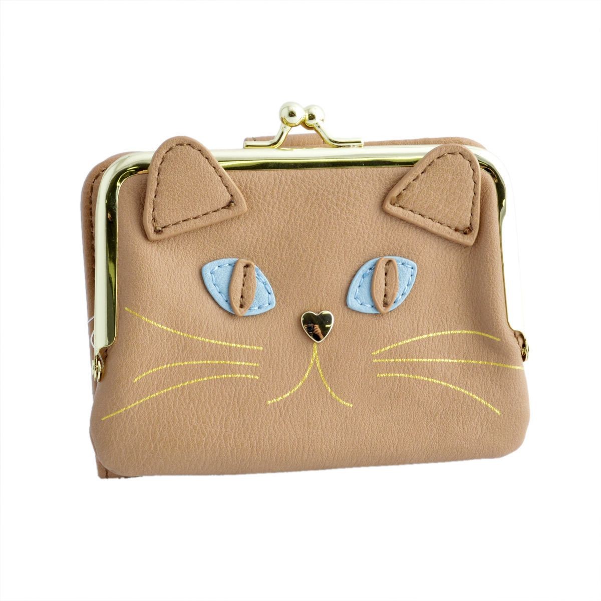 アネロ anello  ZU-M0422-BE 猫フェイス がま口小銭入れ付 二つ折り財布 ☆ジョセフィーヌ シリーズ☆