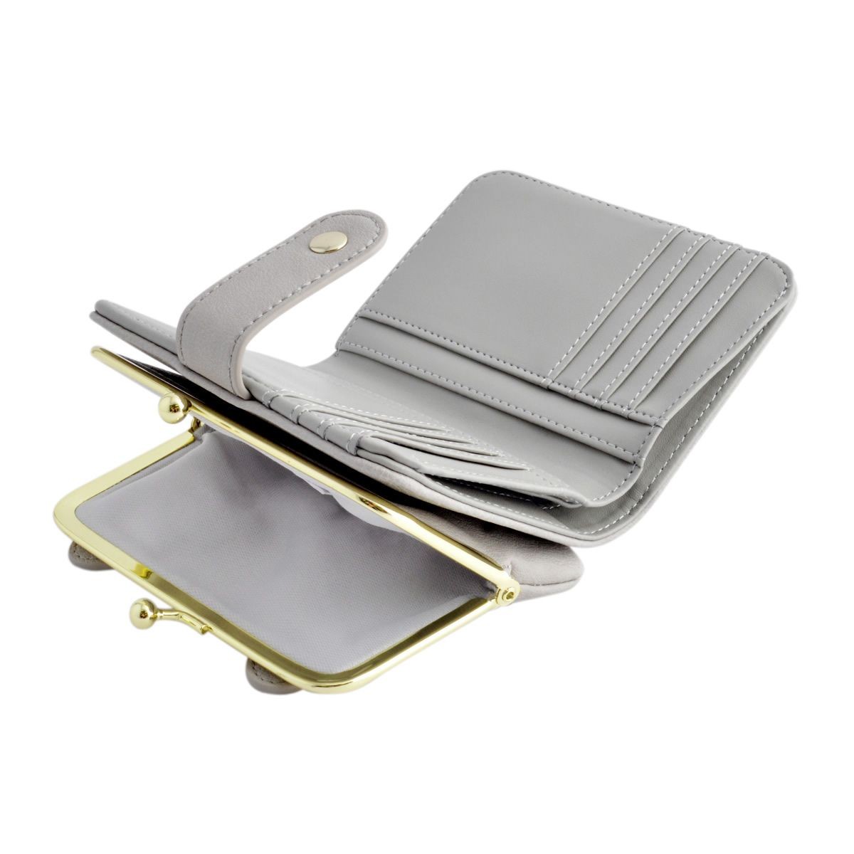 アネロ anello  ZU-M0422-LGY 猫フェイス がま口小銭入れ付 二つ折り財布 ☆ジョセフィーヌ シリーズ☆