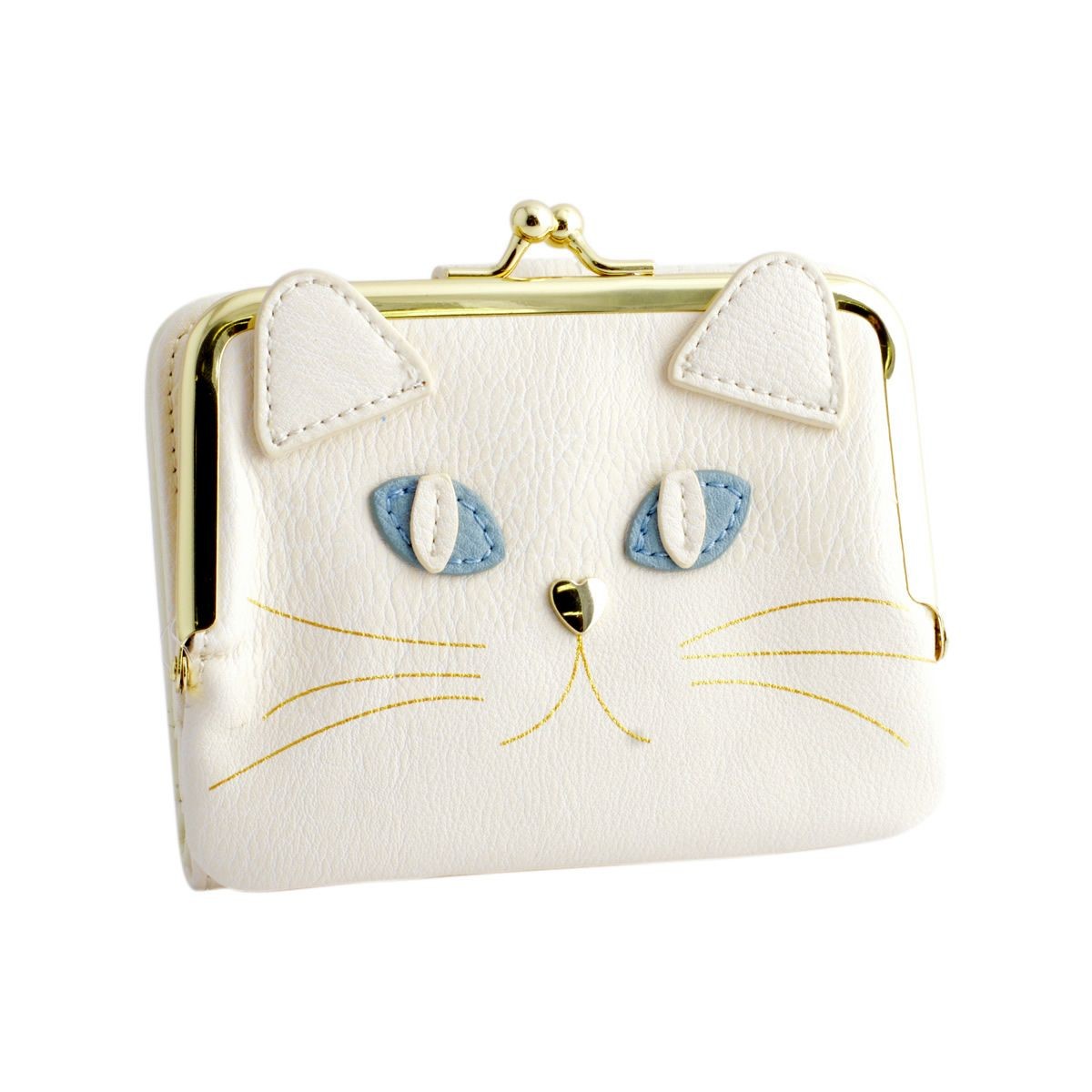 アネロ anello  ZU-M0422-WH 猫フェイス がま口小銭入れ付 二つ折り財布 ☆ジョセフィーヌ シリーズ☆