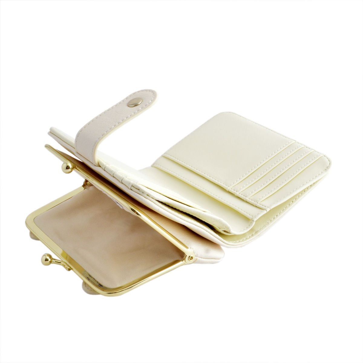 アネロ anello  ZU-M0422-WH 猫フェイス がま口小銭入れ付 二つ折り財布 ☆ジョセフィーヌ シリーズ☆