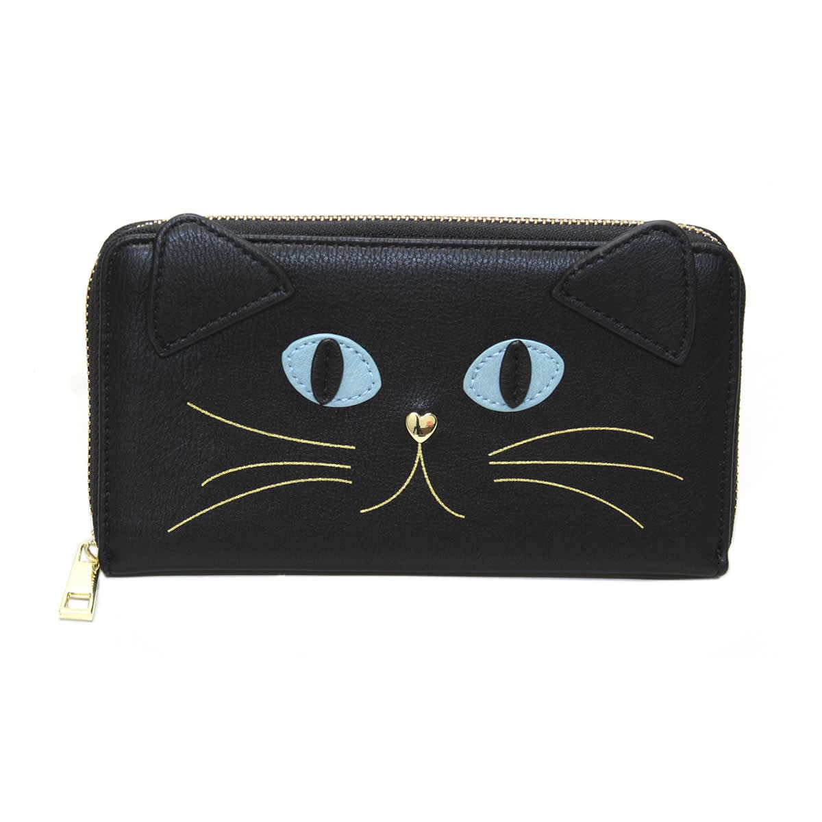 アネロ anello  ZU-M0421-BK 猫フェイス ラウンドファスナー長財布 ☆ジョセフィーヌ シリーズ☆