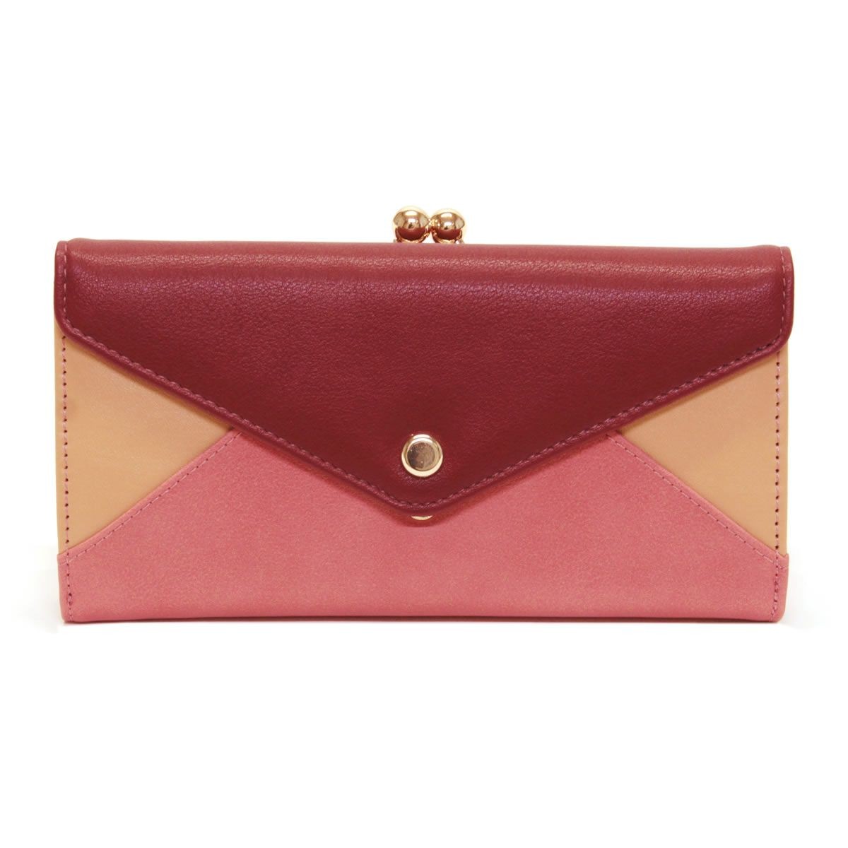 アネロ anello  (パケカドー Paquet du Cadeau) ZG-45611-WI 3配色 バイカラー レターモチーフ メール型 がま口小銭入れ付 長財布