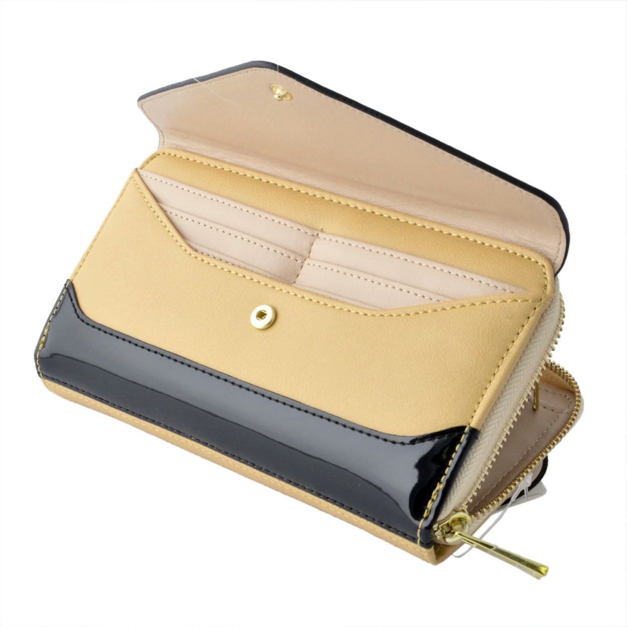 アネロ anello  (パケカドー Paquet du Cadeau) ZU-B0391-B/B アウトカードポケット＆L字ファスナー小銭入れ付 配色ウォレット ラウンドファスナー長財布