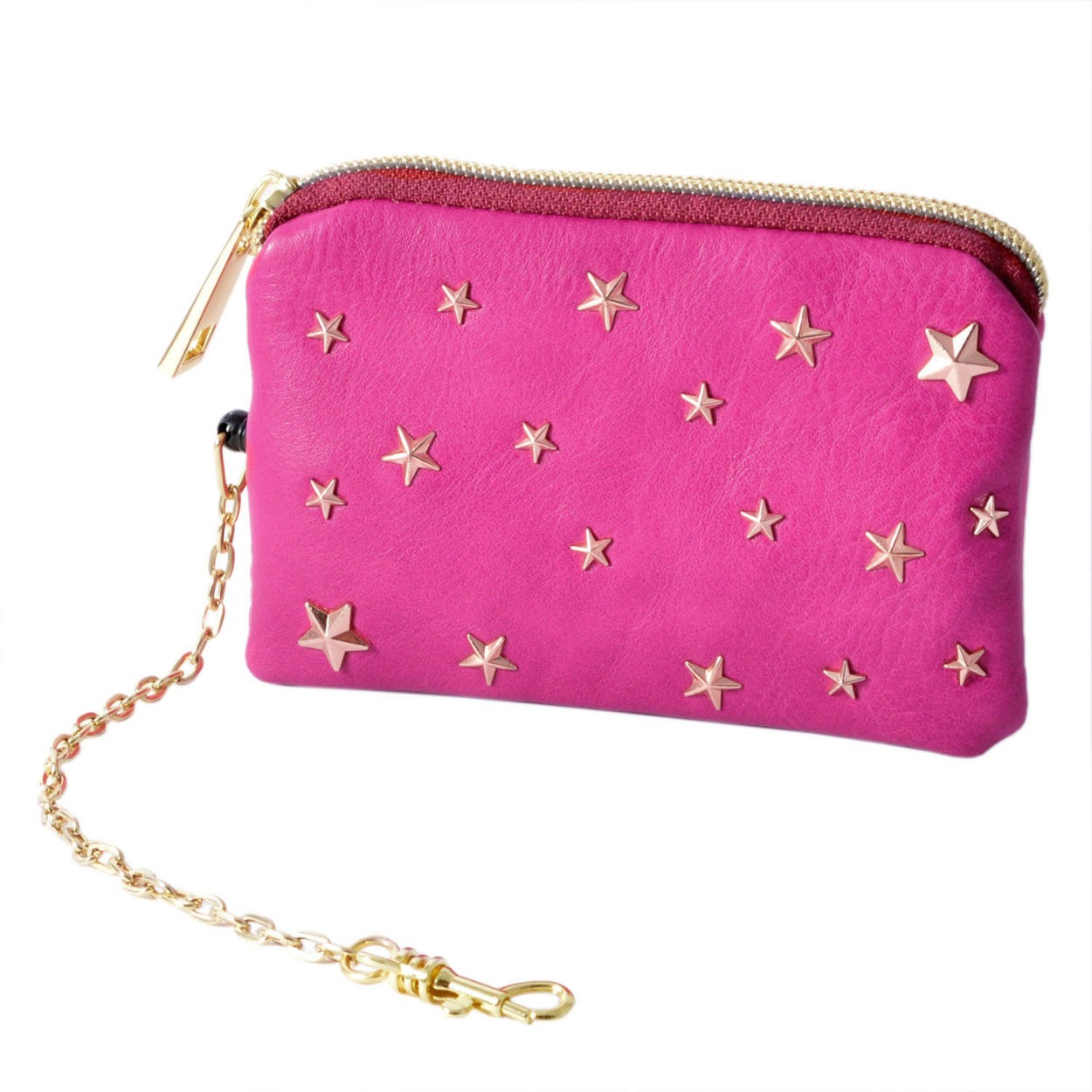 アネロ anello  (パケカドー Paquet du Cadeau) ZU-D0775-ROS 星型 スタースタッズ キーリング＆パスケース付 ポーチ 紐が伸び～るリール式で自動改札にも便利♪
