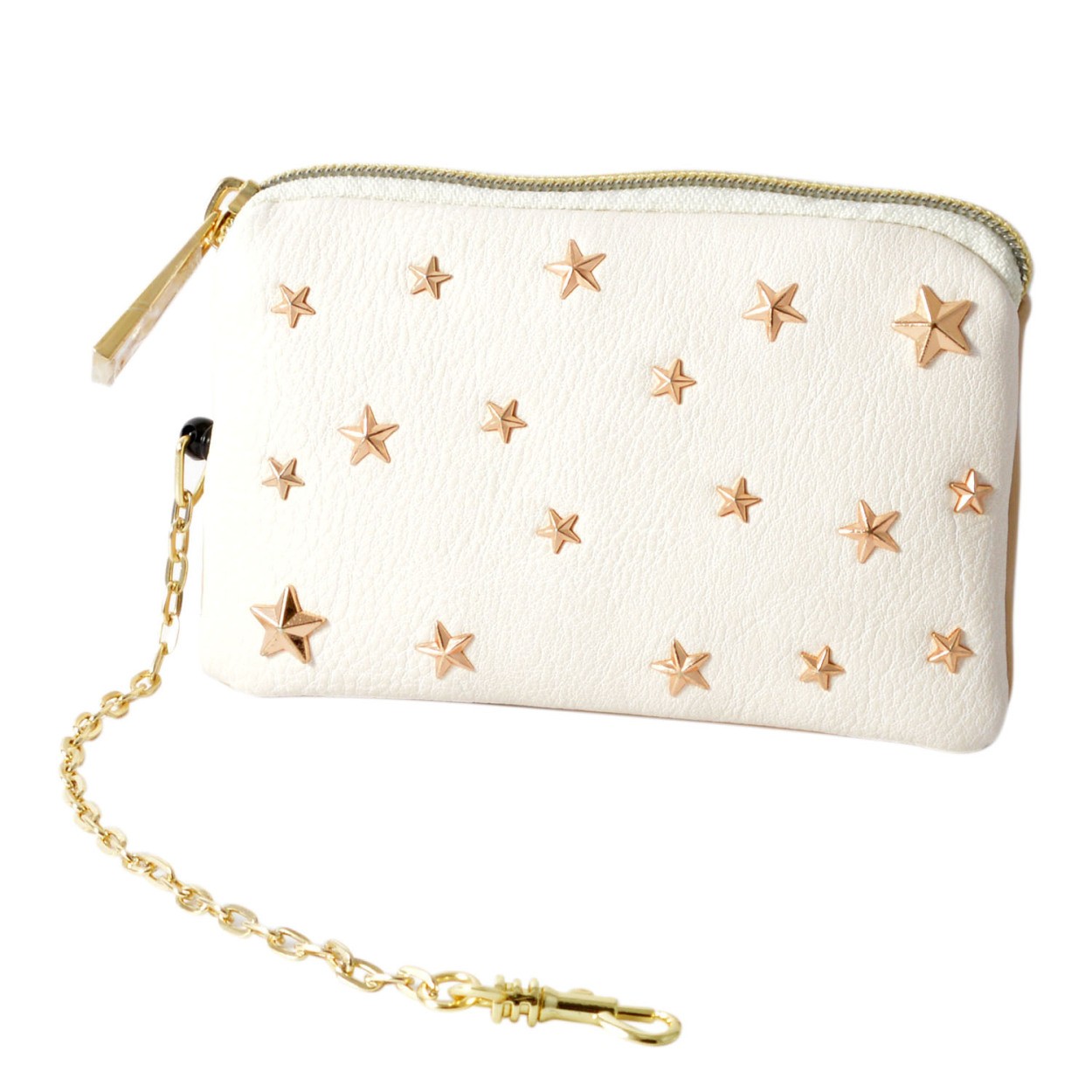 アネロ anello  (パケカドー Paquet du Cadeau) ZU-D0775-WH 星型 スタースタッズ キーリング＆パスケース付 ポーチ 紐が伸び～るリール式で自動改札にも便利♪