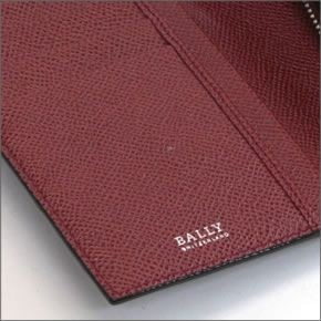 バリー BALIRO.B 86 BLACK/BALLY RED ファスナー小銭入れ付 二つ折り長財布 型押しカーフ