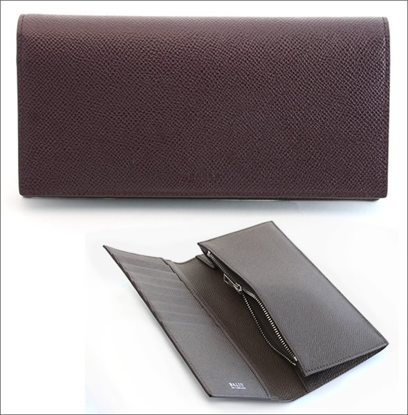 バリー BALIRO.B 146 AUBERGINI MAN/BARK 14 ファスナー小銭入れ付 二つ折り長財布 型押しカーフ