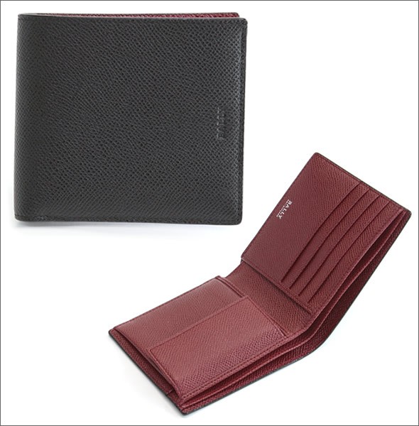 バリー BYIE.B 86 BLACK/BALLY RED 小銭入れ付 二つ折り財布 型押しカーフ