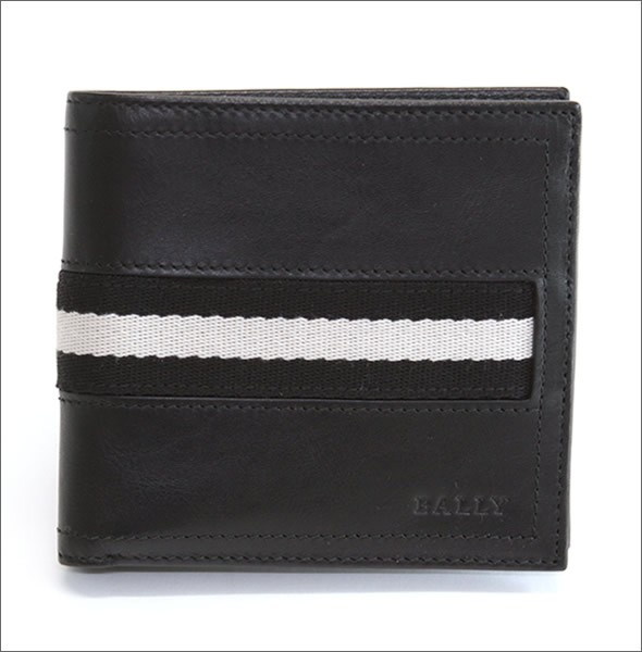 バリー TYE 290 BLACK 小銭入れ付 二つ折り財布 型押しカーフ