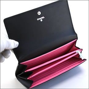 シャネル  50077 Y03880 C2054 CAMBON NOIR/ROSE カンボンライン エナメルココマーク キルティング カーフスキン 二つ折り長財布