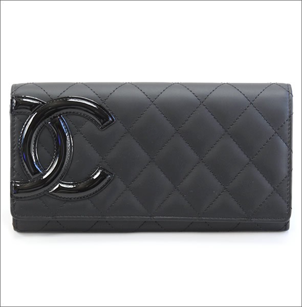 シャネル  50077 Y03880 C2054 CAMBON NOIR/ROSE カンボンライン エナメルココマーク キルティング カーフスキン 二つ折り長財布