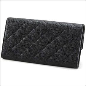 シャネル  50096 Y06500 C3906 CAVIAR NOIR/BORDE マトラッセ キルティング キャビアスキン 型押しカーフスキン 二つ折り長財布