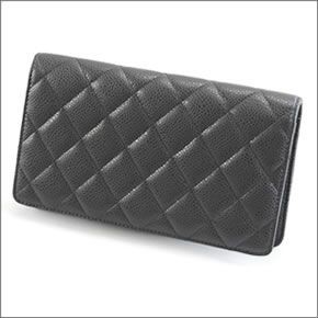 シャネル  80211 Y06500 94305 CAVIAR BLACK マトラッセ キルティング キャビアスキン 型押しカーフスキン 二つ折り長財布