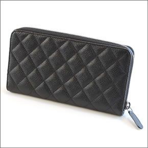 シャネル  80548 Y25292 94305 CAVIAR BLACK キルティング ソフトキャビアスキン 型押しカーフスキン ラウンドファスナー長財布