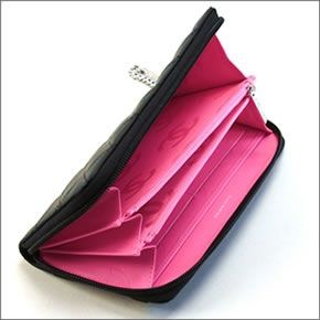 シャネル  50078 Y03880 C2054 CAMBON NOIR/ROSE カンボンライン マトラッセ エナメルココマーク キルティング カーフスキン ラウンドファスナー長財布