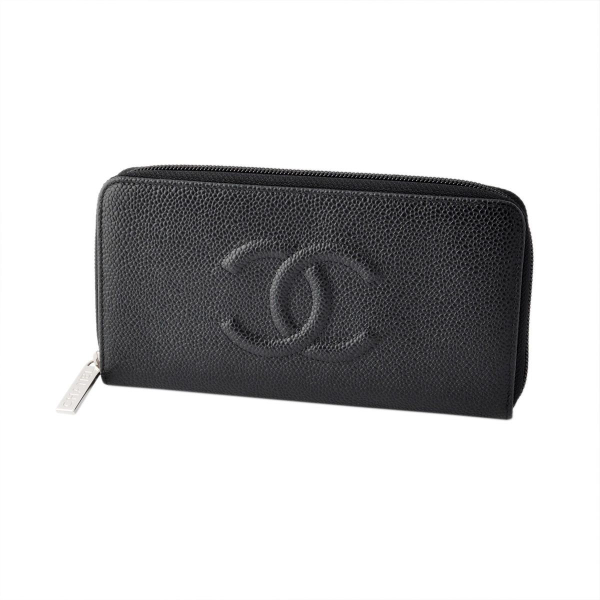 シャネル CHANEL  50071 Y01588 94305  COCO ロゴエンボス キャビアスキン 型押しカーフスキン ラウンドファスナー長財布