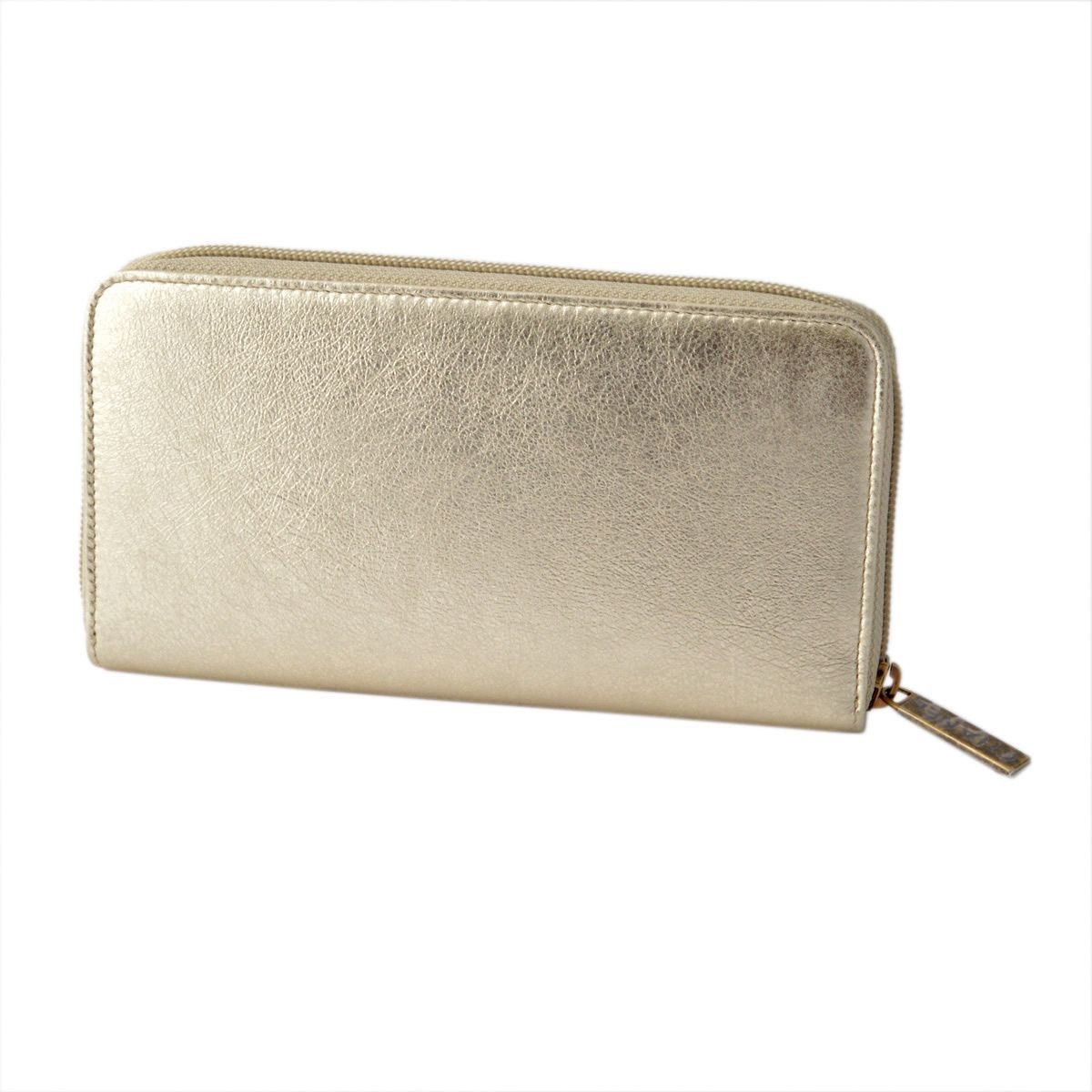 シャネル CHANEL  50071G Y25129 0B047  COCO ロゴエンボス メタリック カーフスキン ラウンドファスナー長財布