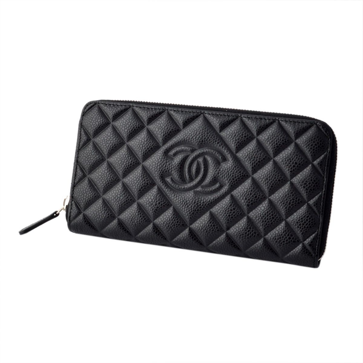 シャネル CHANEL  80695 Y06500 94305 COCO ロゴエンボス ダイヤ型押し キャビアスキン ラウンドファスナー長財布