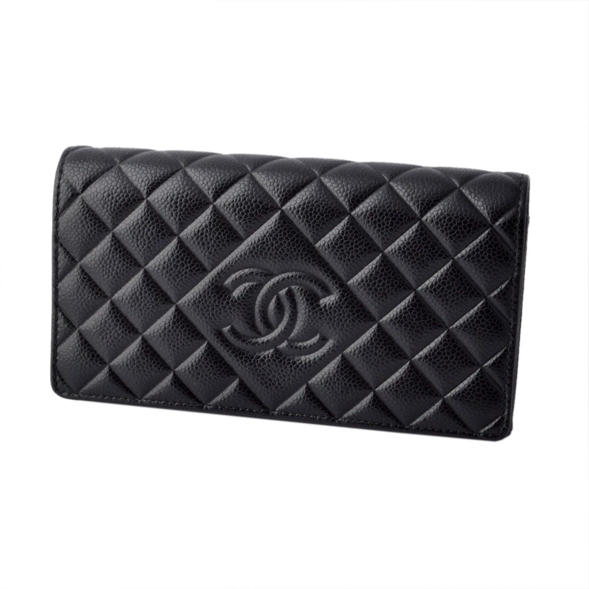 シャネル CHANEL  80696 Y06500 94305 COCO ロゴエンボス ダイヤ型押し キャビアスキン 二つ折り 長財布