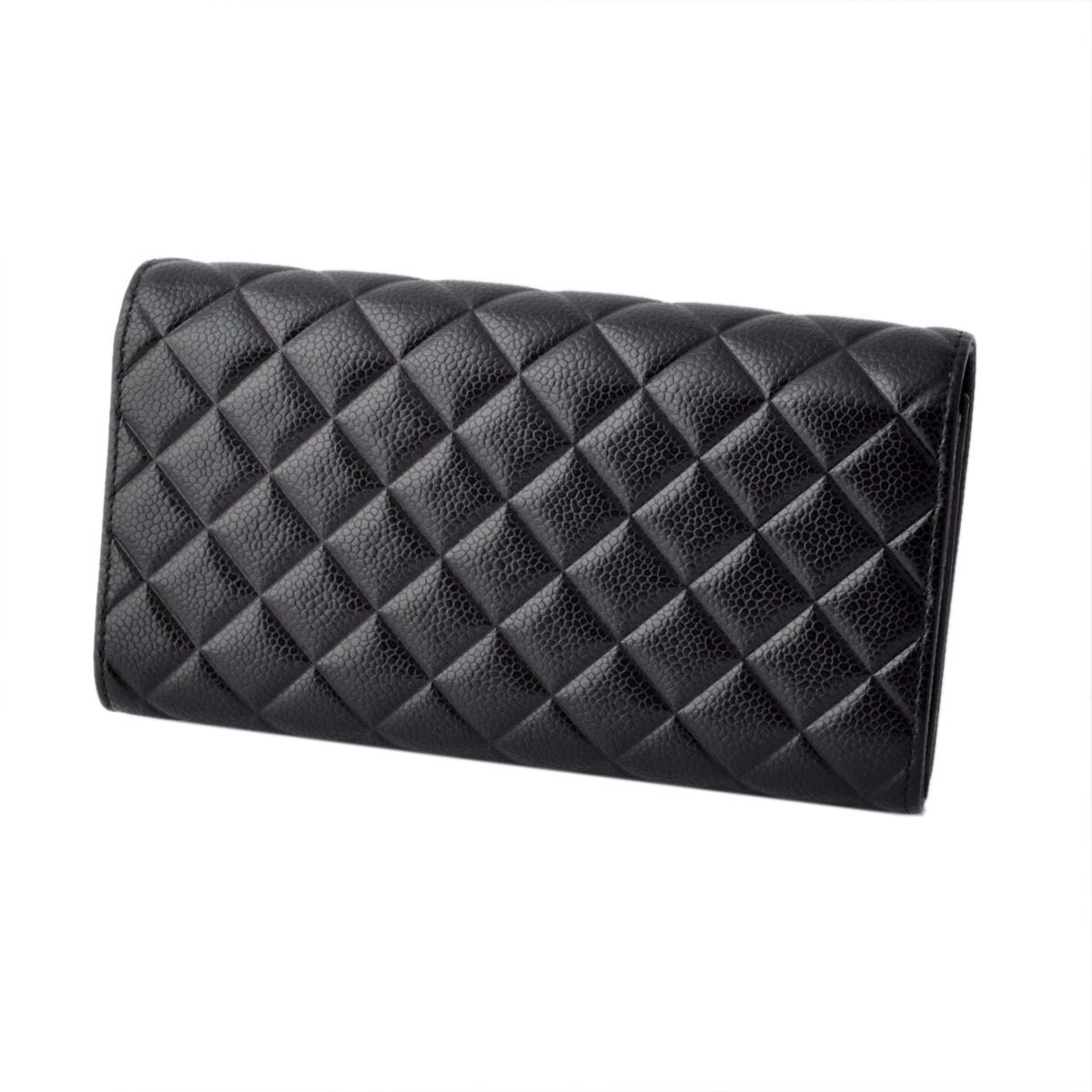 シャネル CHANEL  80696 Y06500 94305 COCO ロゴエンボス ダイヤ型押し キャビアスキン 二つ折り 長財布