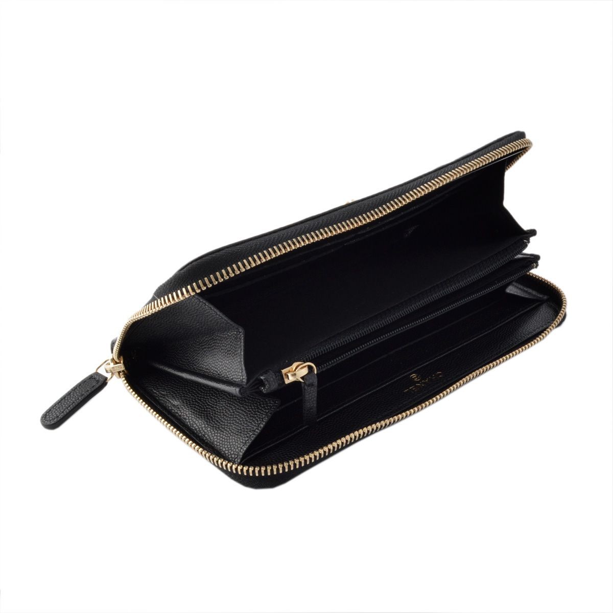 シャネル CHANEL  82281G Y25503 94305 COCO ロゴ＆カメリア型押し キャビアスキン ラウンドファスナー長財布
