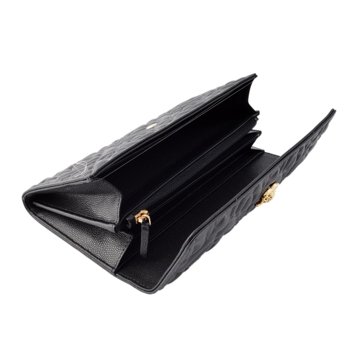 シャネル CHANEL  82283G Y25503 94305 COCO ロゴ＆カメリア型押し キャビアスキン 二つ折り 長財布