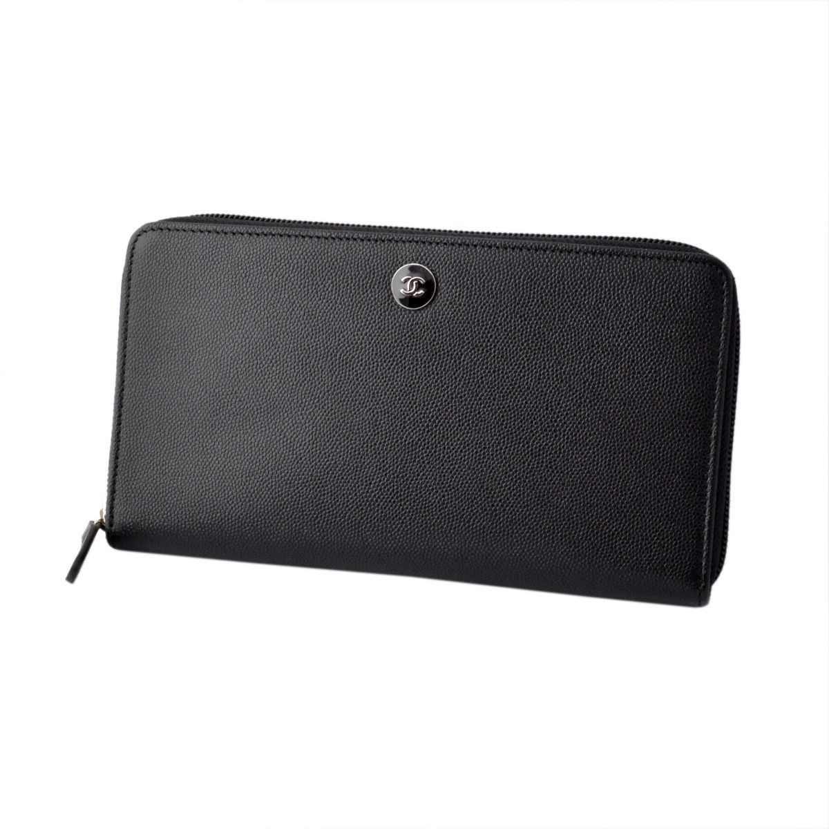 シャネル CHANEL  84065 Y25523 94305 COCO ロゴボタン キャビアスキン オーガナイザー ラウンドファスナー長財布 トラベルウォレット