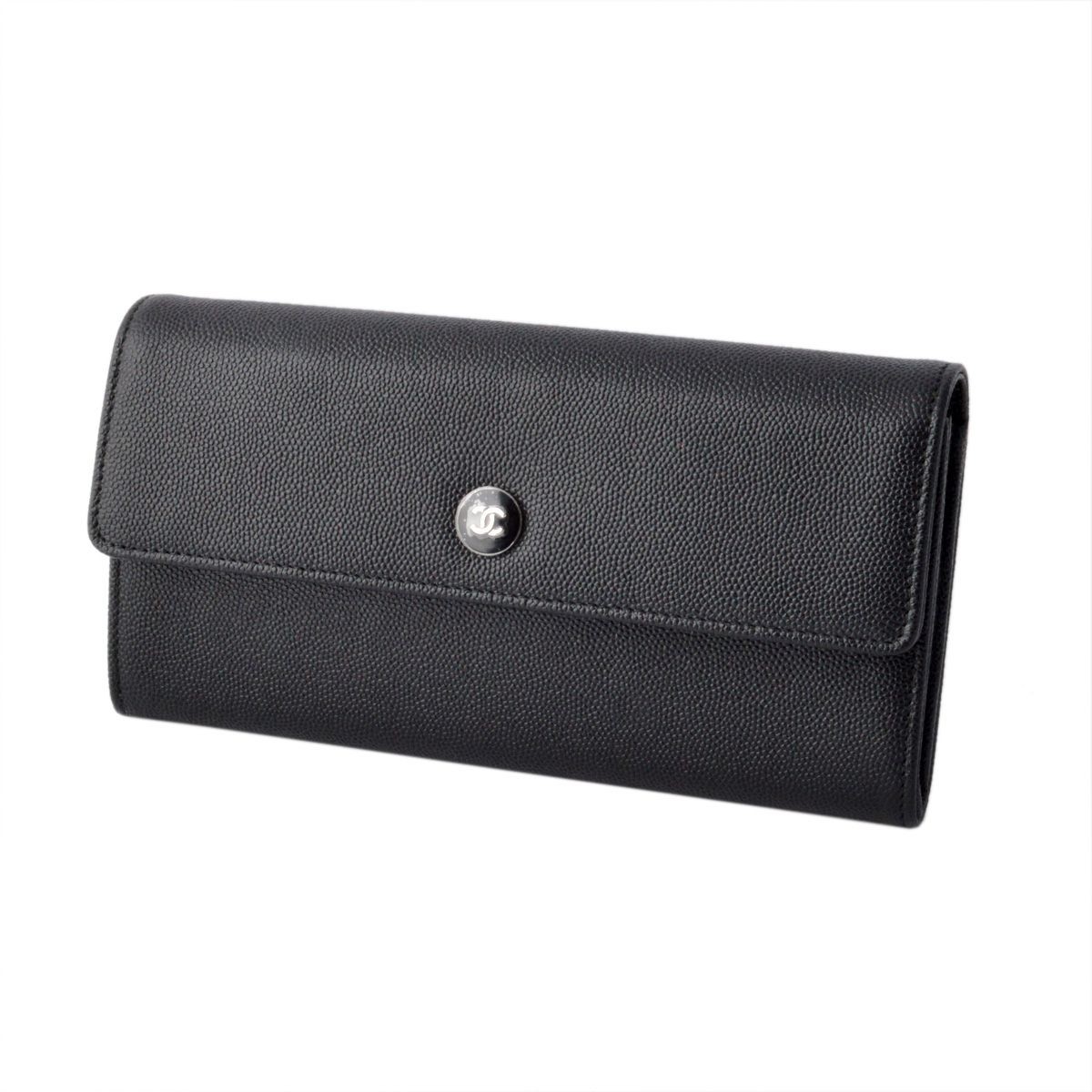 シャネル CHANEL  84067 Y25523 94305 COCO ロゴボタン キャビアスキン 二つ折り 長財布