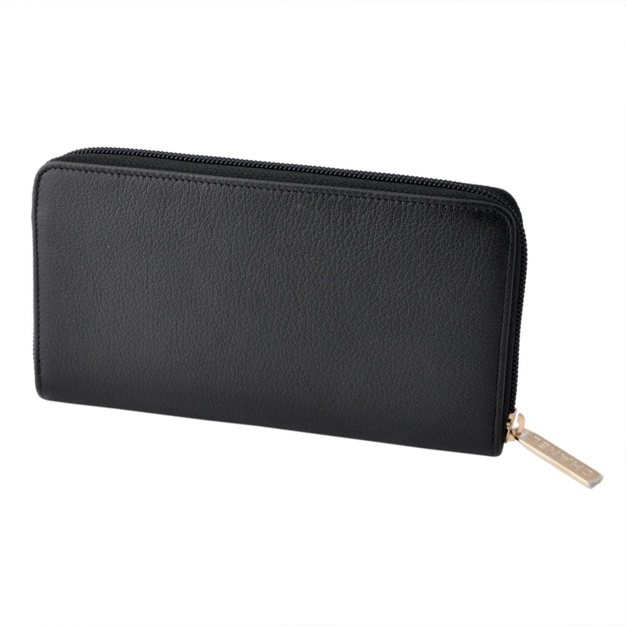 シャネル CHANEL  50071G Y25083 94305 BLACK COCO ロゴエンボス メタリック カーフスキン ラウンドファスナー長財布